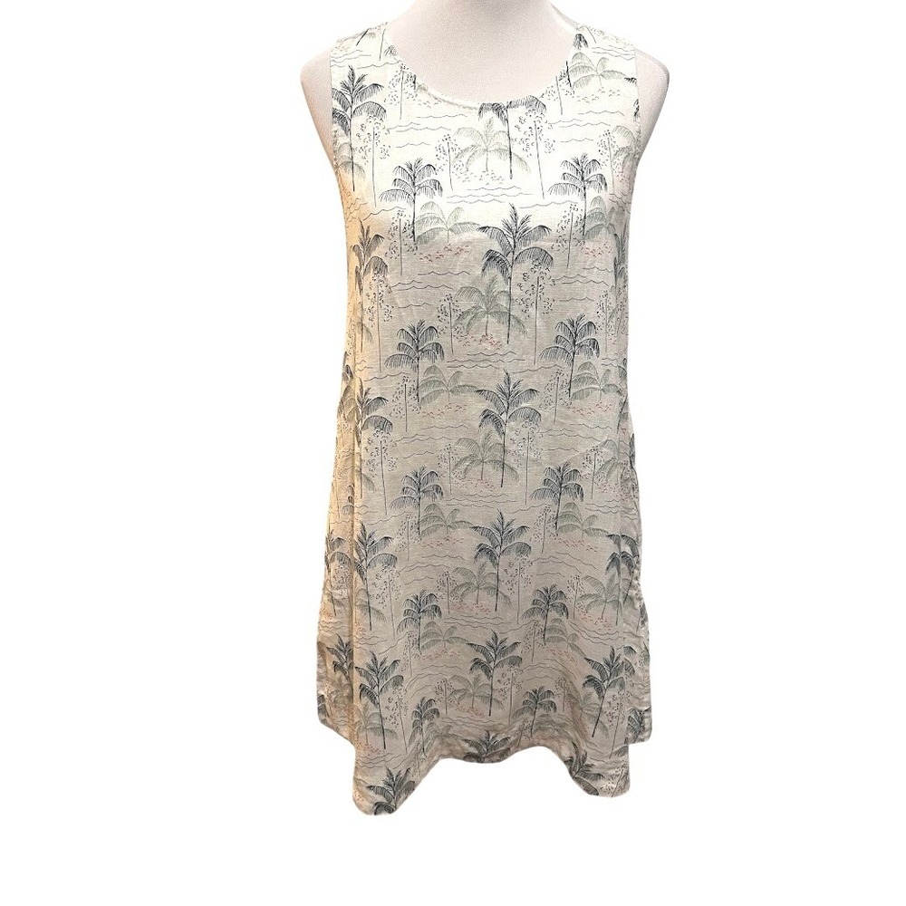C & C California Womens Palm Tree Print Sleeveless‎ Linen Blend Dress Pockets M